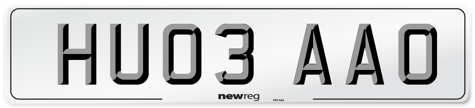 HU03 AAO Number Plate from New Reg